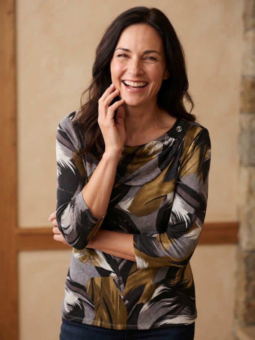 3/4 Sleeve Cowl Neck Top