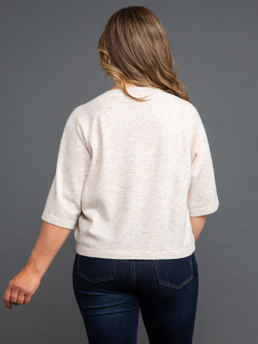 &frac34; Sleeve Ribbed Collar Sweater