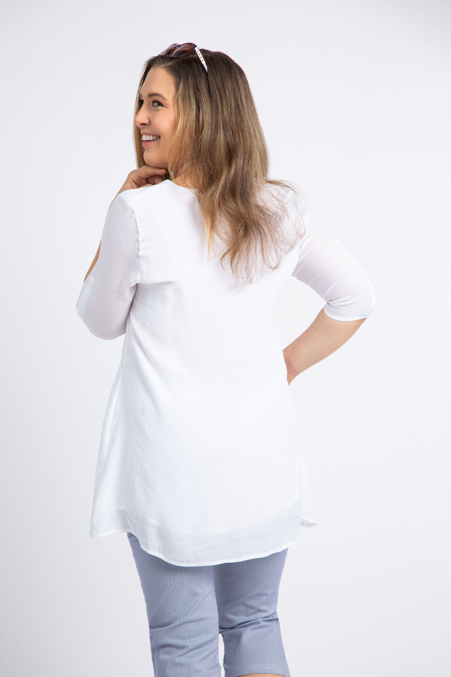 Elbow Sleeve Henley Neck Tunic Blouse Image 3
