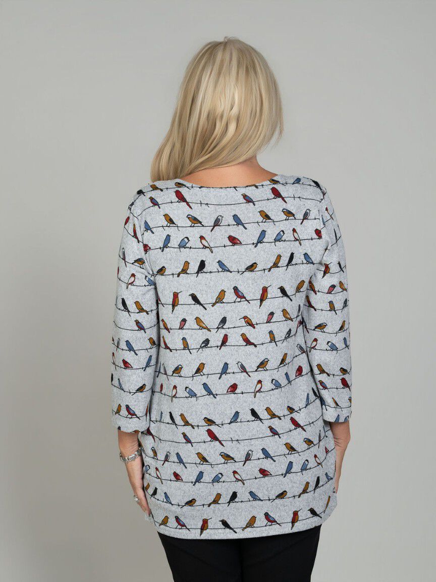 3/4 Sleeve Bird Print Shirt