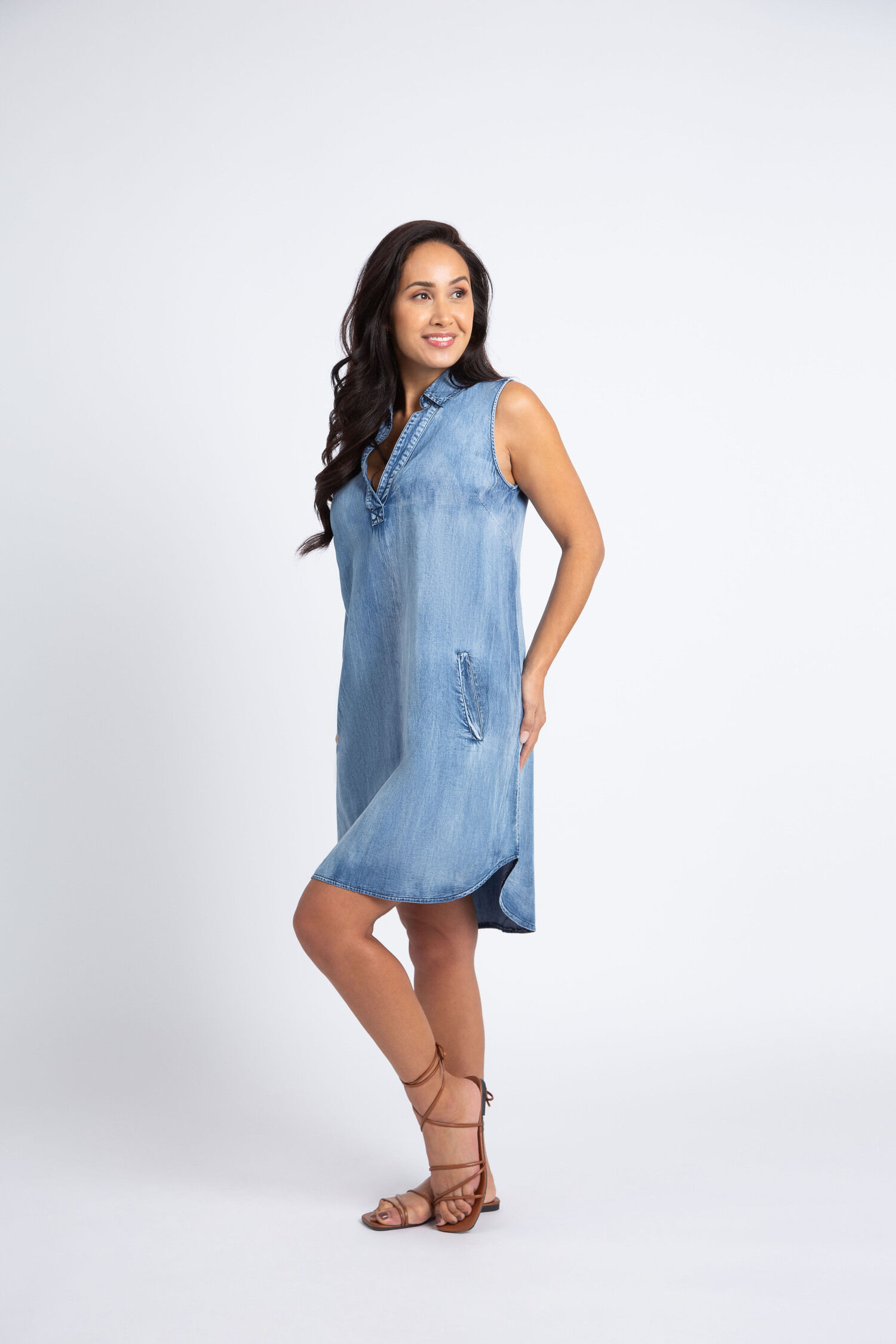 Distressed Denim Sleeveless Dress Image 2