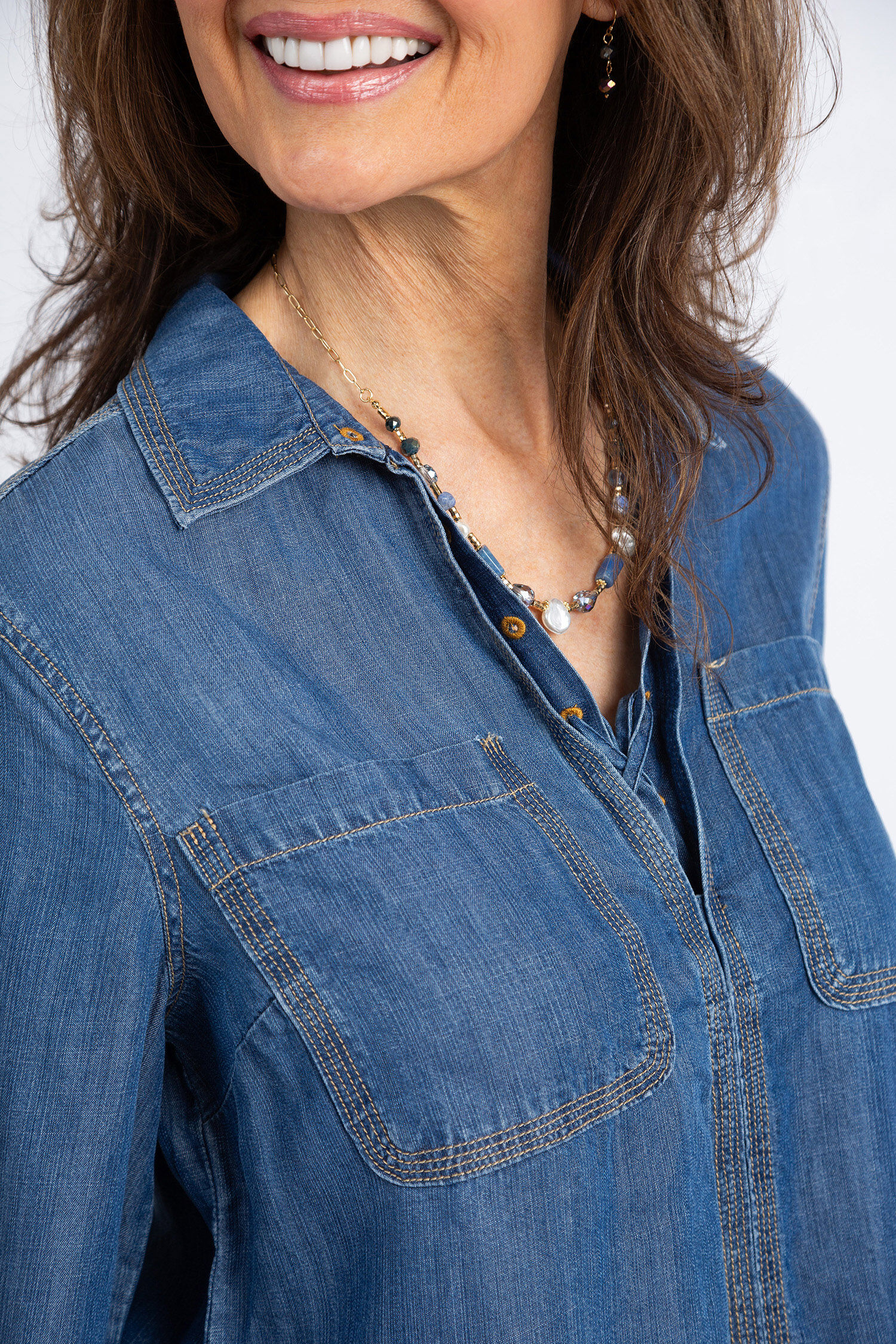 Front Tie Denim Blouse Image 5