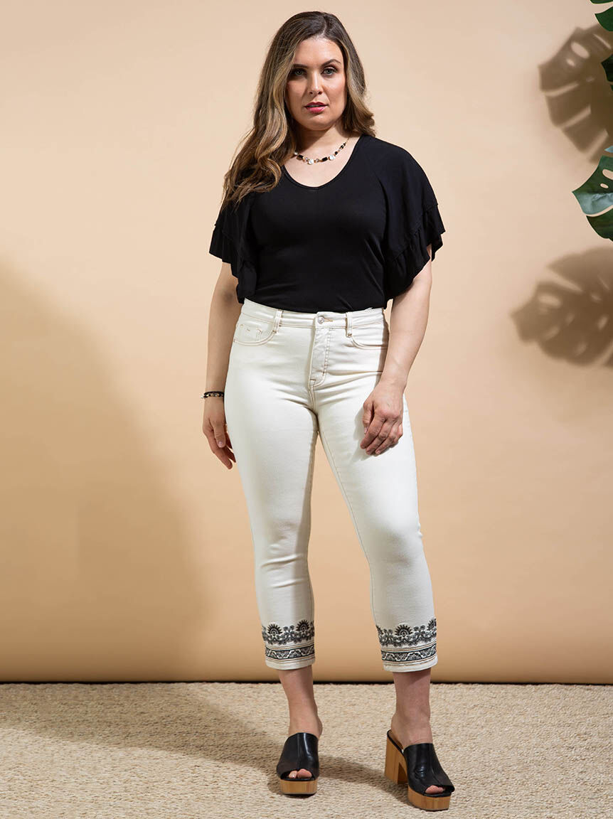 Audrey Embroidered Cropped Jeans Image 1
