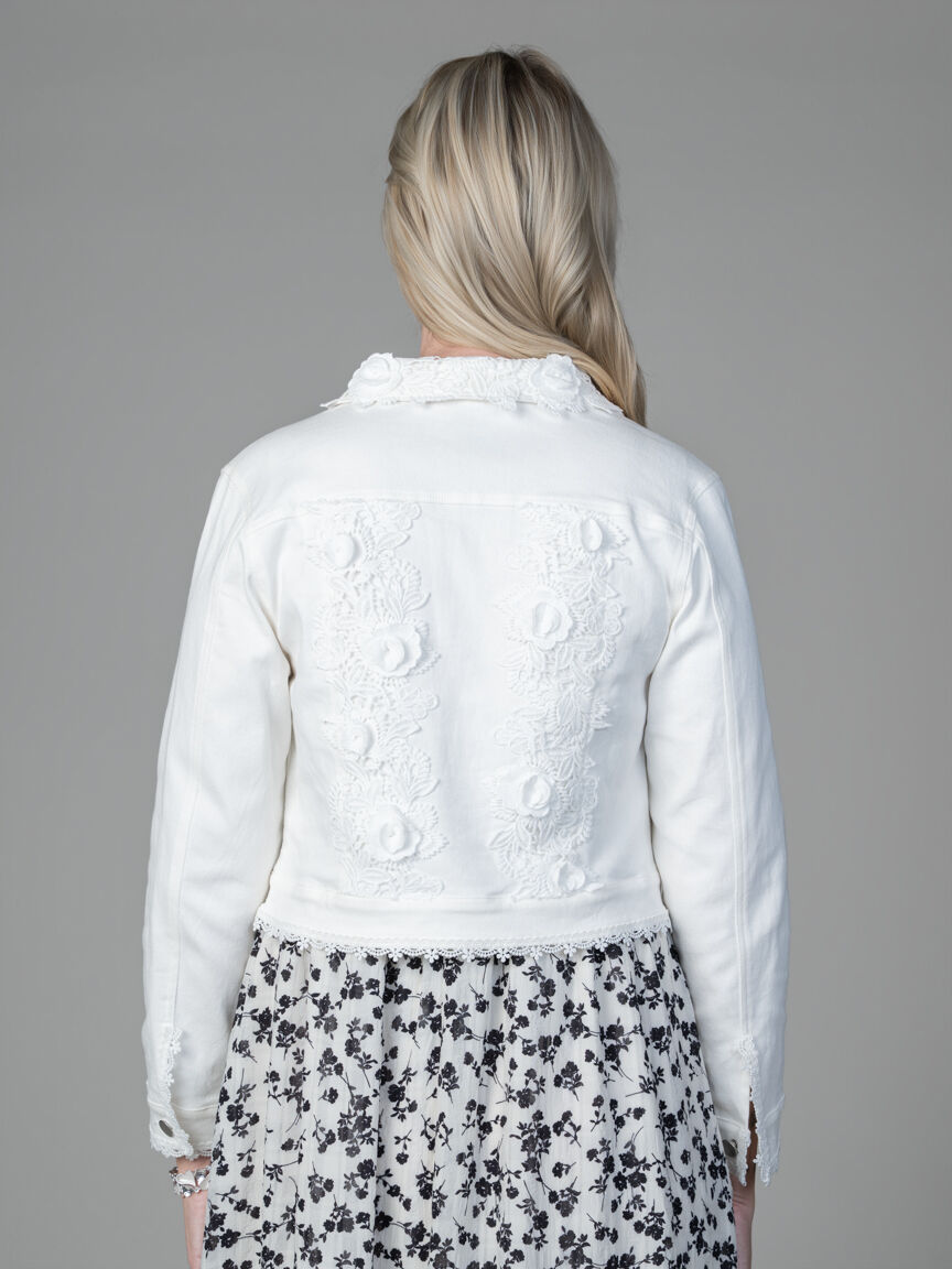 Denim Jacket With Lace Applique