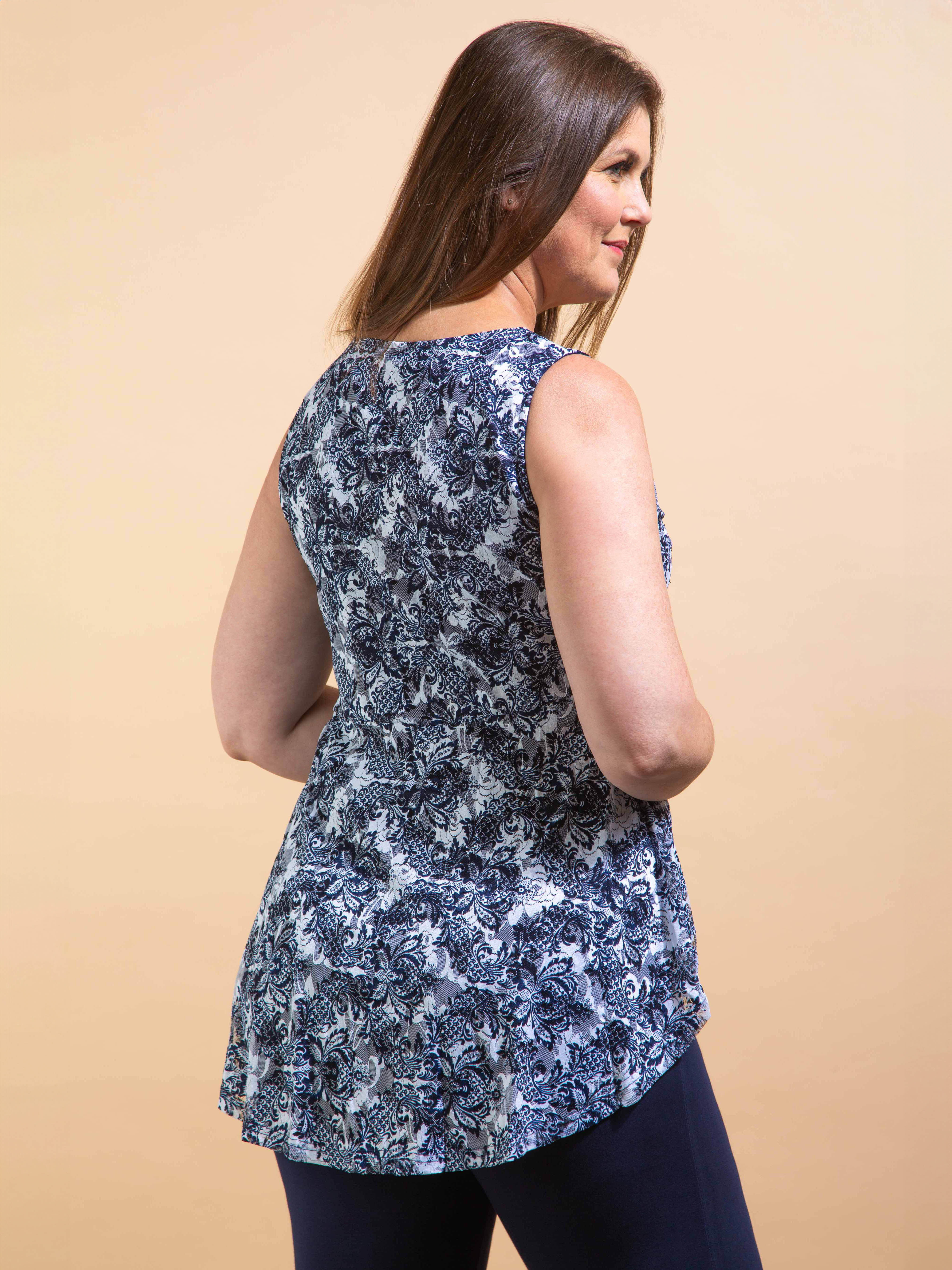 Zip Neck Sleeveless Lace Top