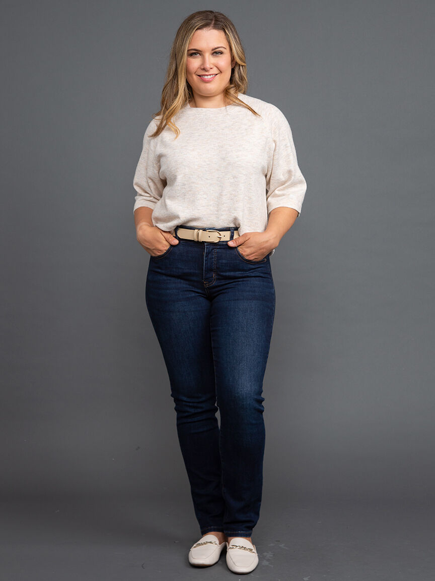 &frac34; Sleeve Ribbed Collar Sweater