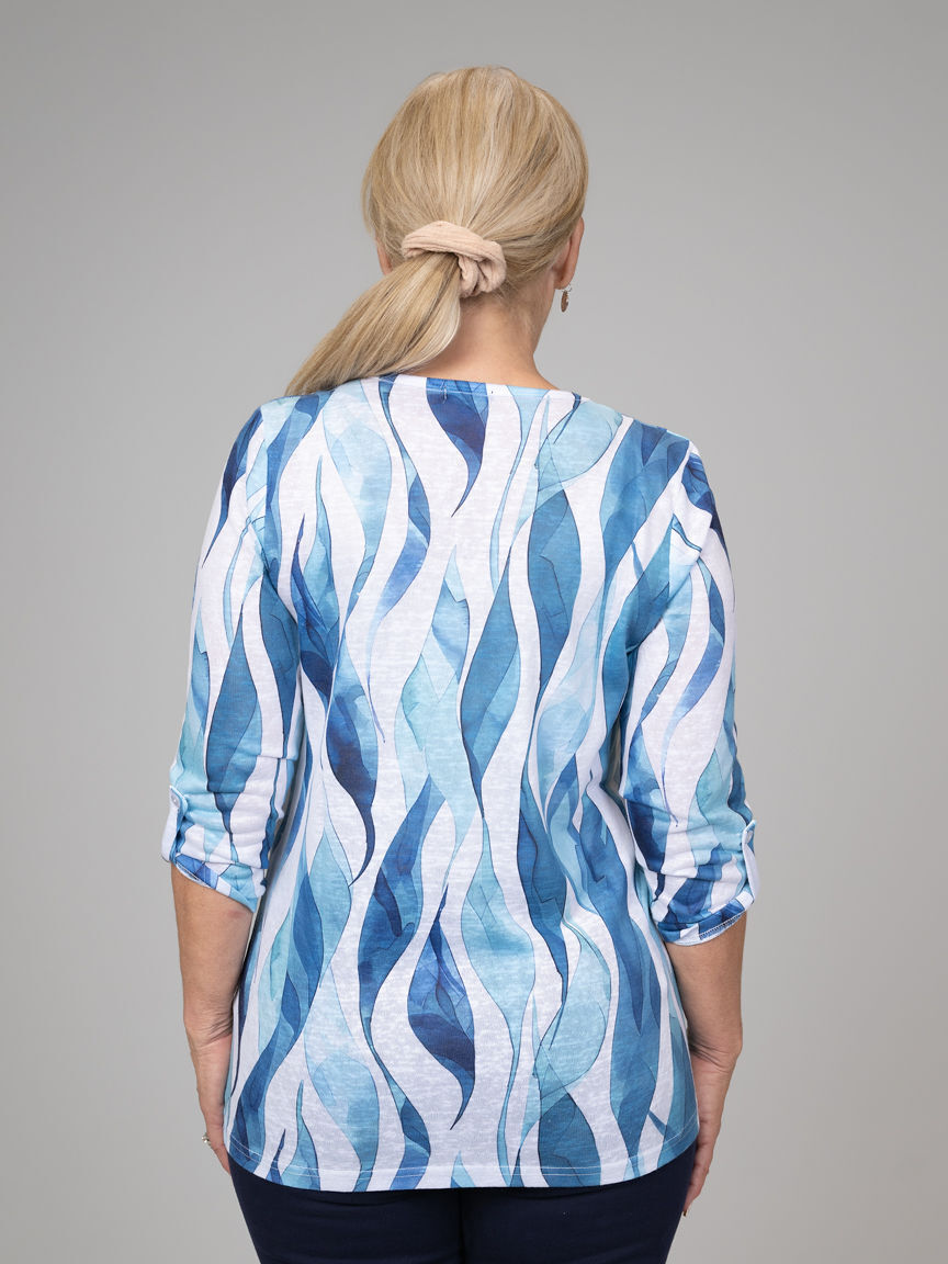3/4 Sleeve Water Print Top