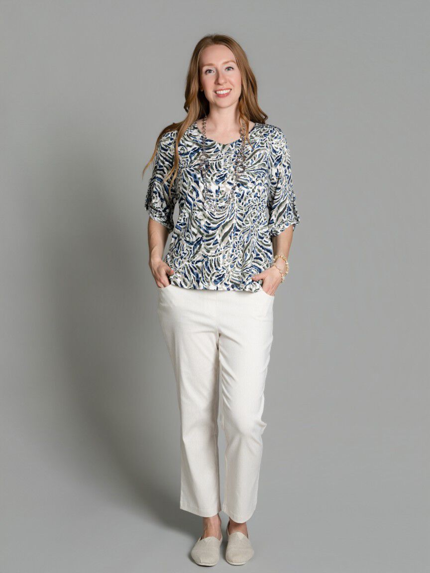 Elbow Sleeve V-Neck Top