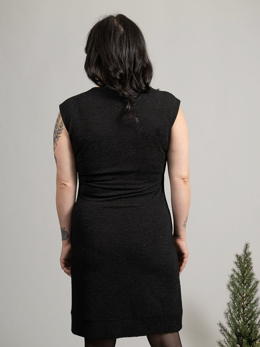 Sleeveless Knee Length Faux Wrap Dress With Sparkle