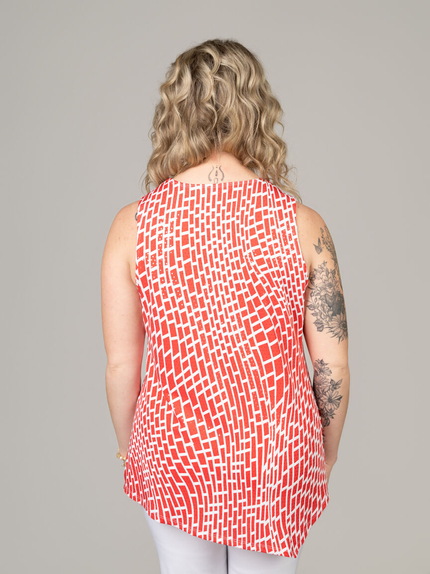 Sleeveless V-Neck Top With Asymmetrical Hem