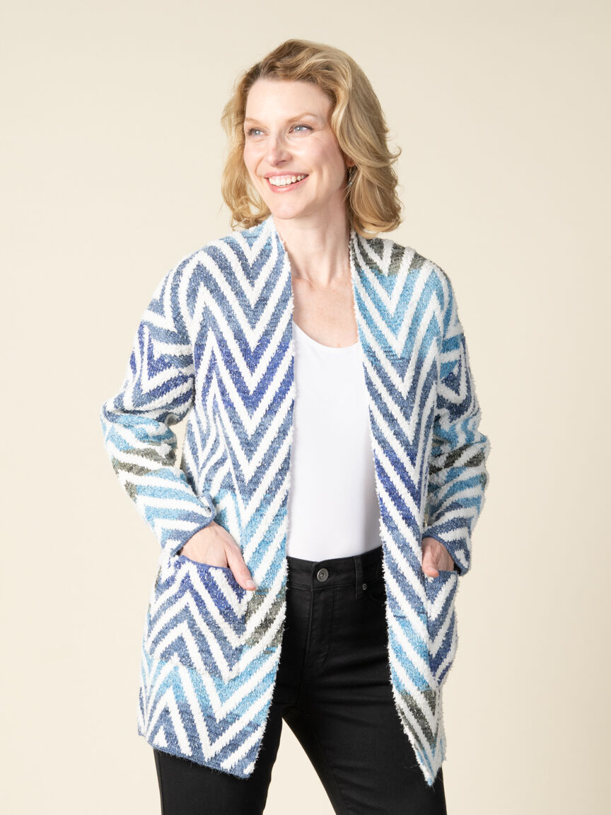 Chevron Open Front Cardigan