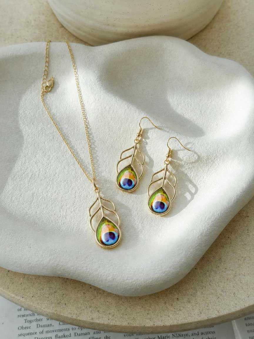 Peacock Feather Dangle Earrings