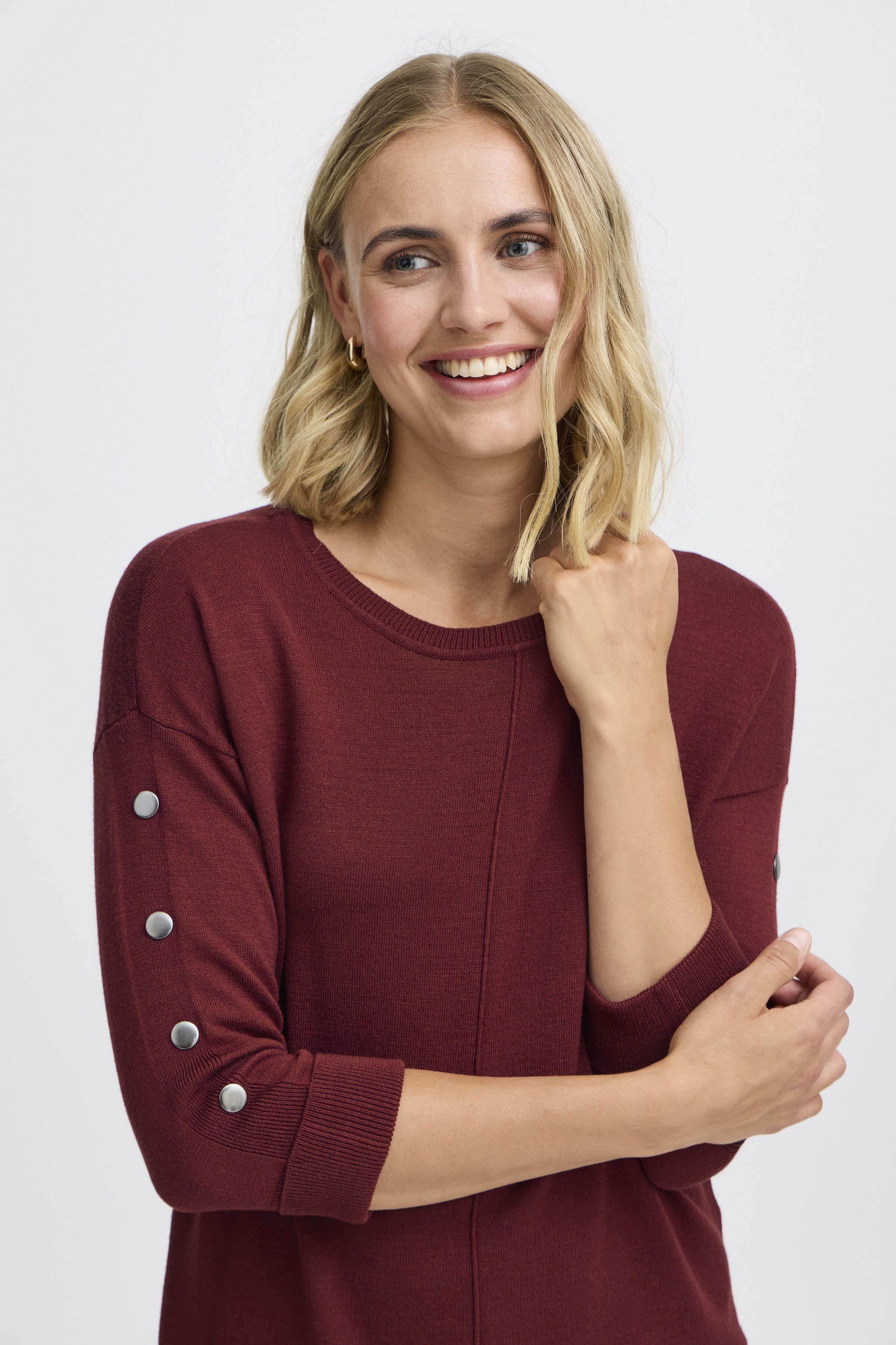 Button Detail &frac34; Sleeve Knit Sweater Image 1