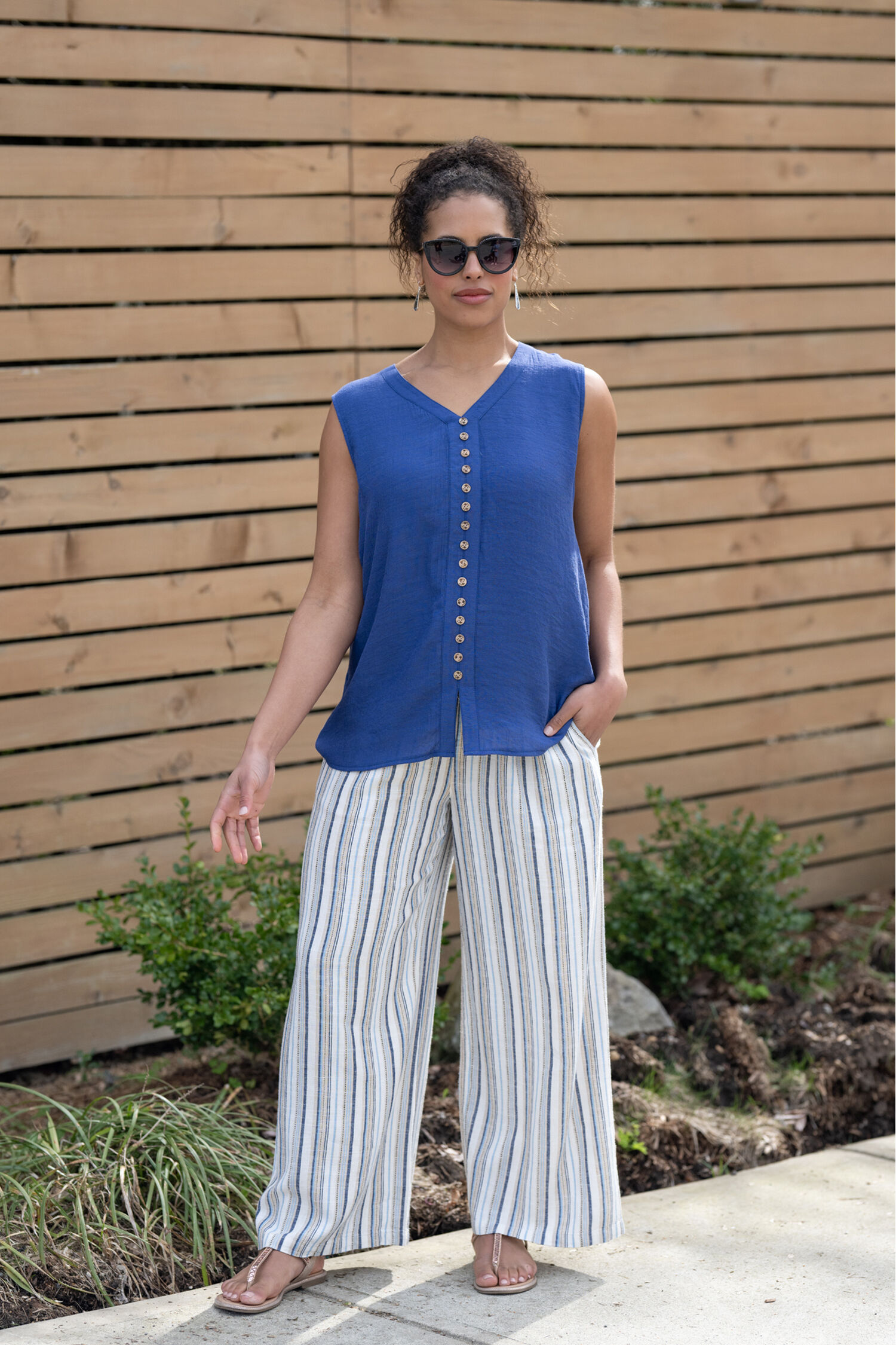 Linen Blend Striped Flow Pants Image 3