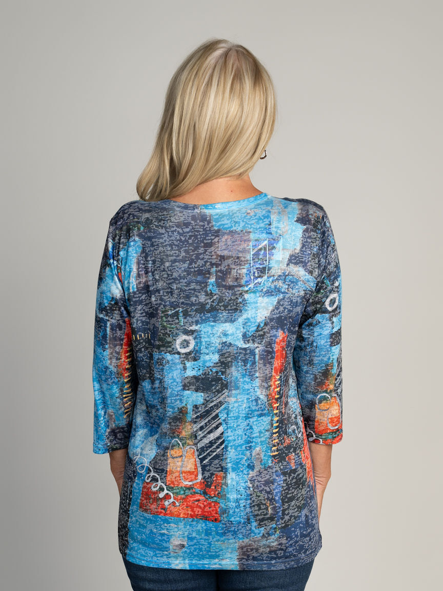 3/4 Sleeve Burnout Top Image 3