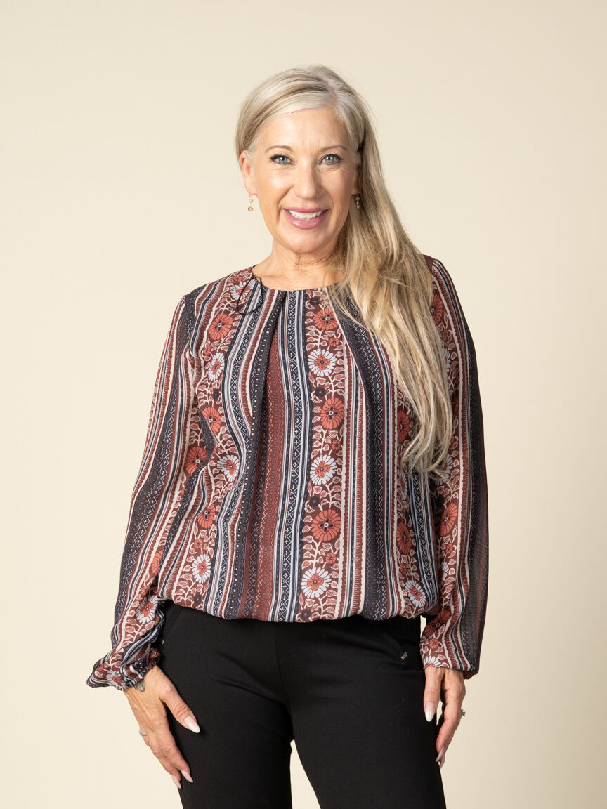 Balloon Sleeve Patterned Blouse