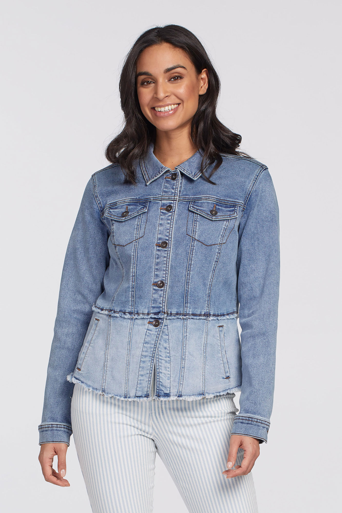 Fitted Denim Jacket with Cut Off Hem Image 3