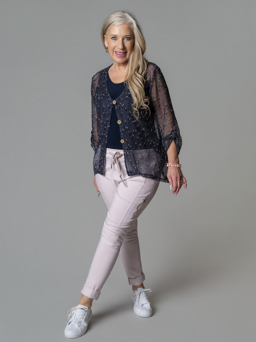 3/4 Sleeve Mesh Button-Up Cardgian