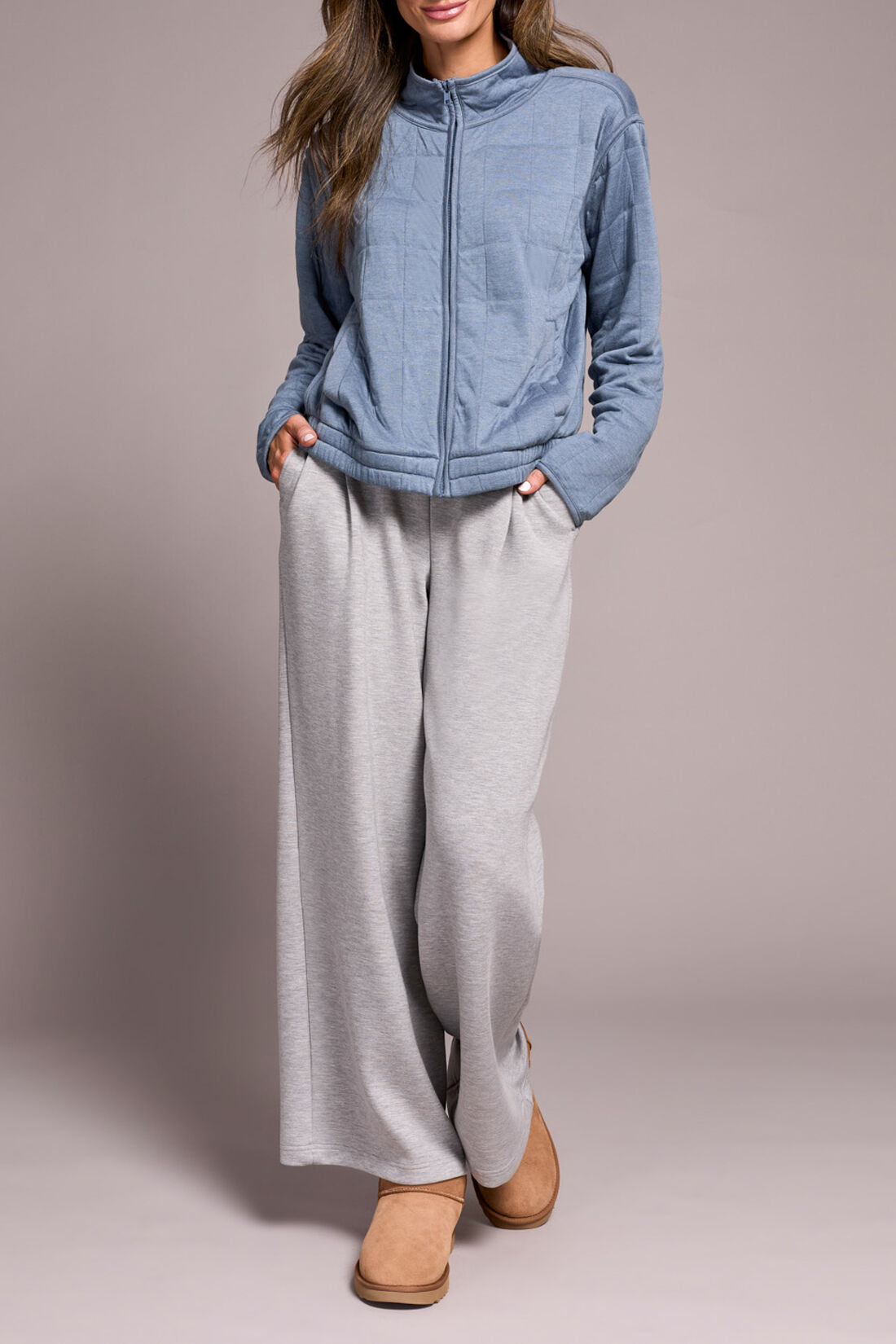 Long Sleeve Quilted Mock Neck Zip Front Jacket