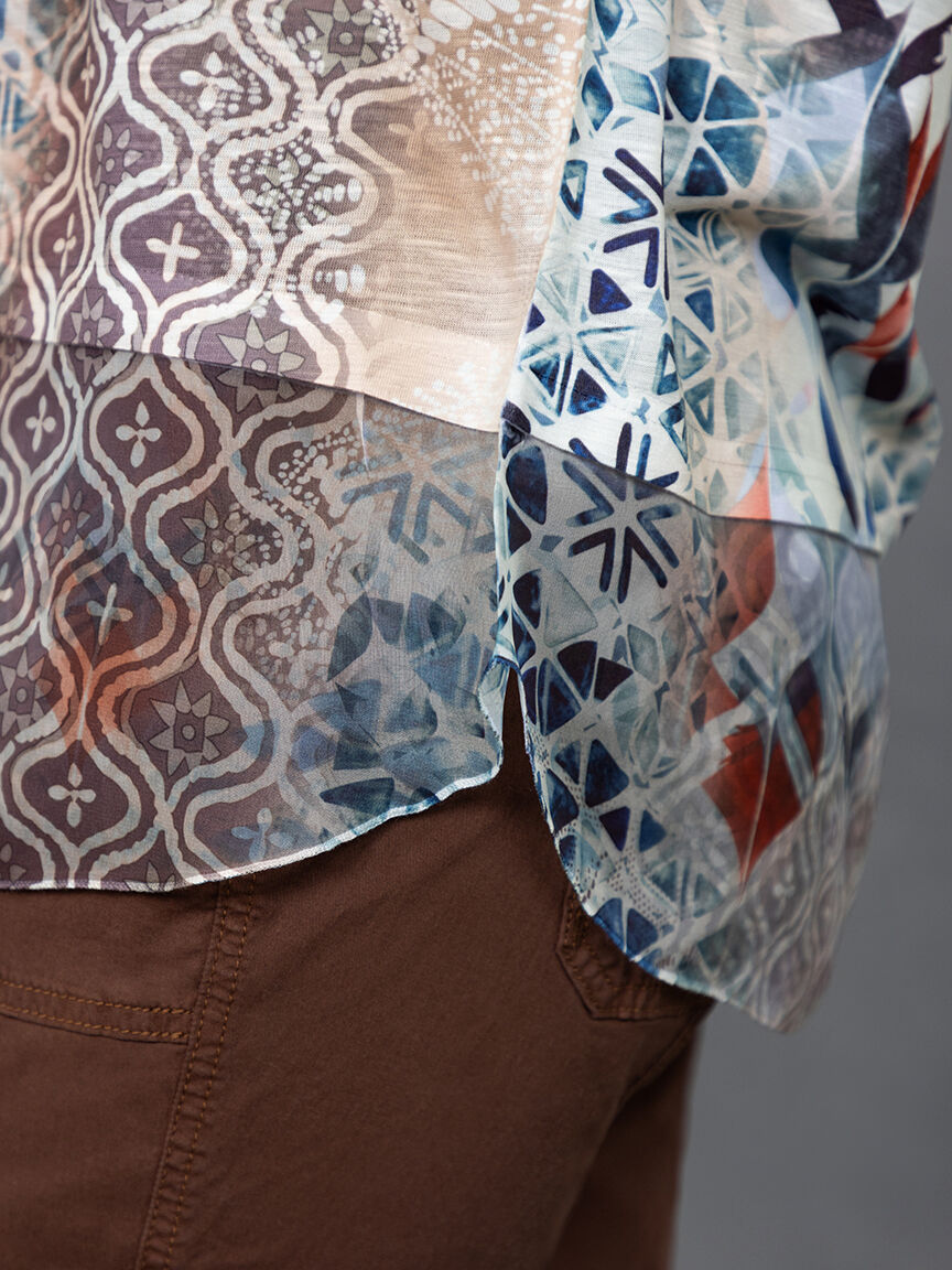 Cap Sleeve Printed Blouse w/ Chiffon Trim Image 5