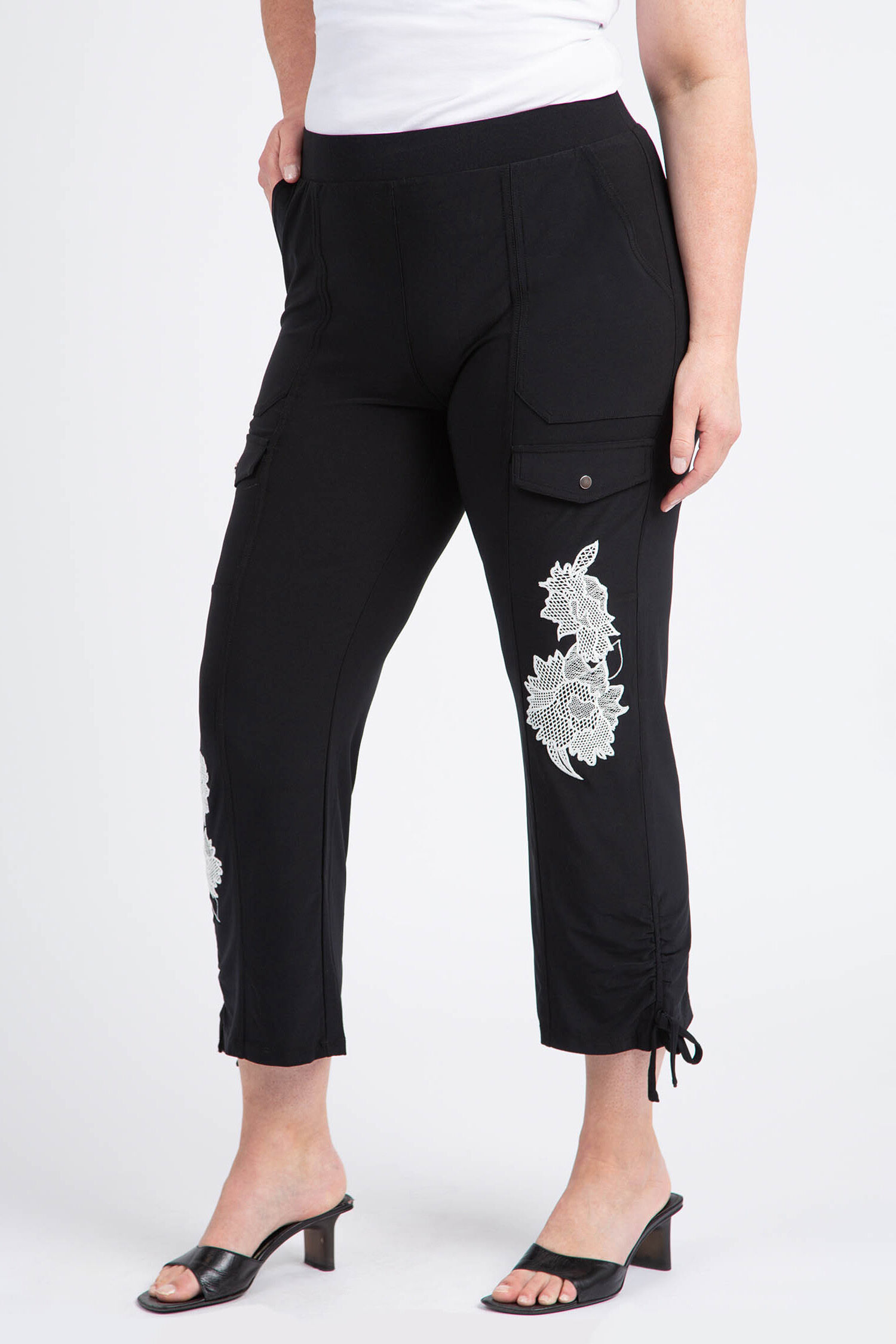 Embroidered Leg Cargo Capri Image 1