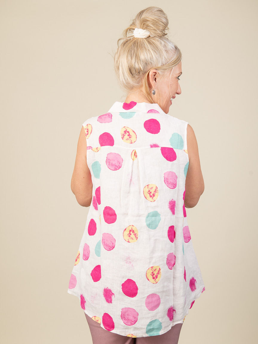 Sleeveless Button-Down Top with Flowing Circle Print Image 2