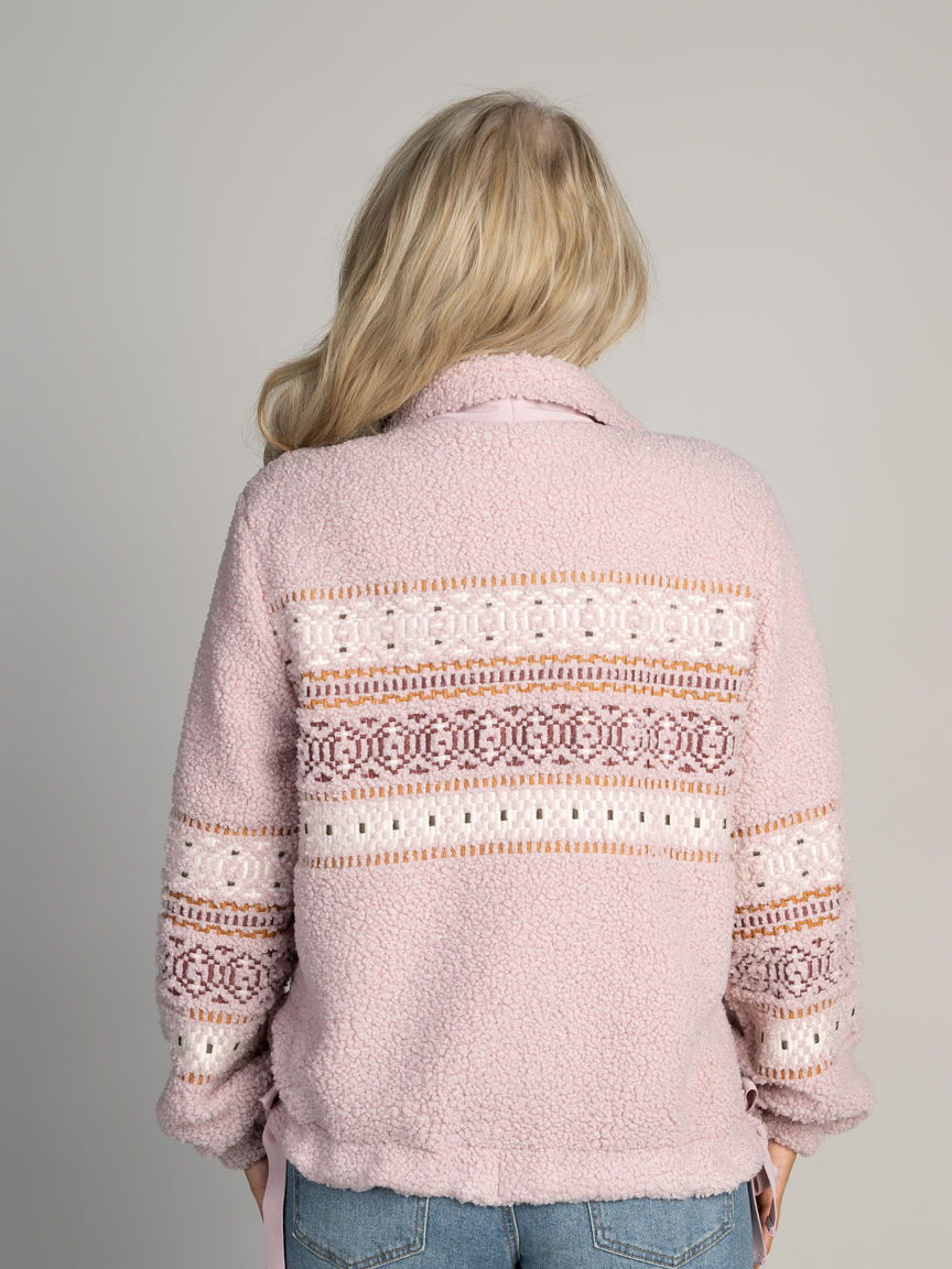 Embroidered Sherpa Button-Up Jacket