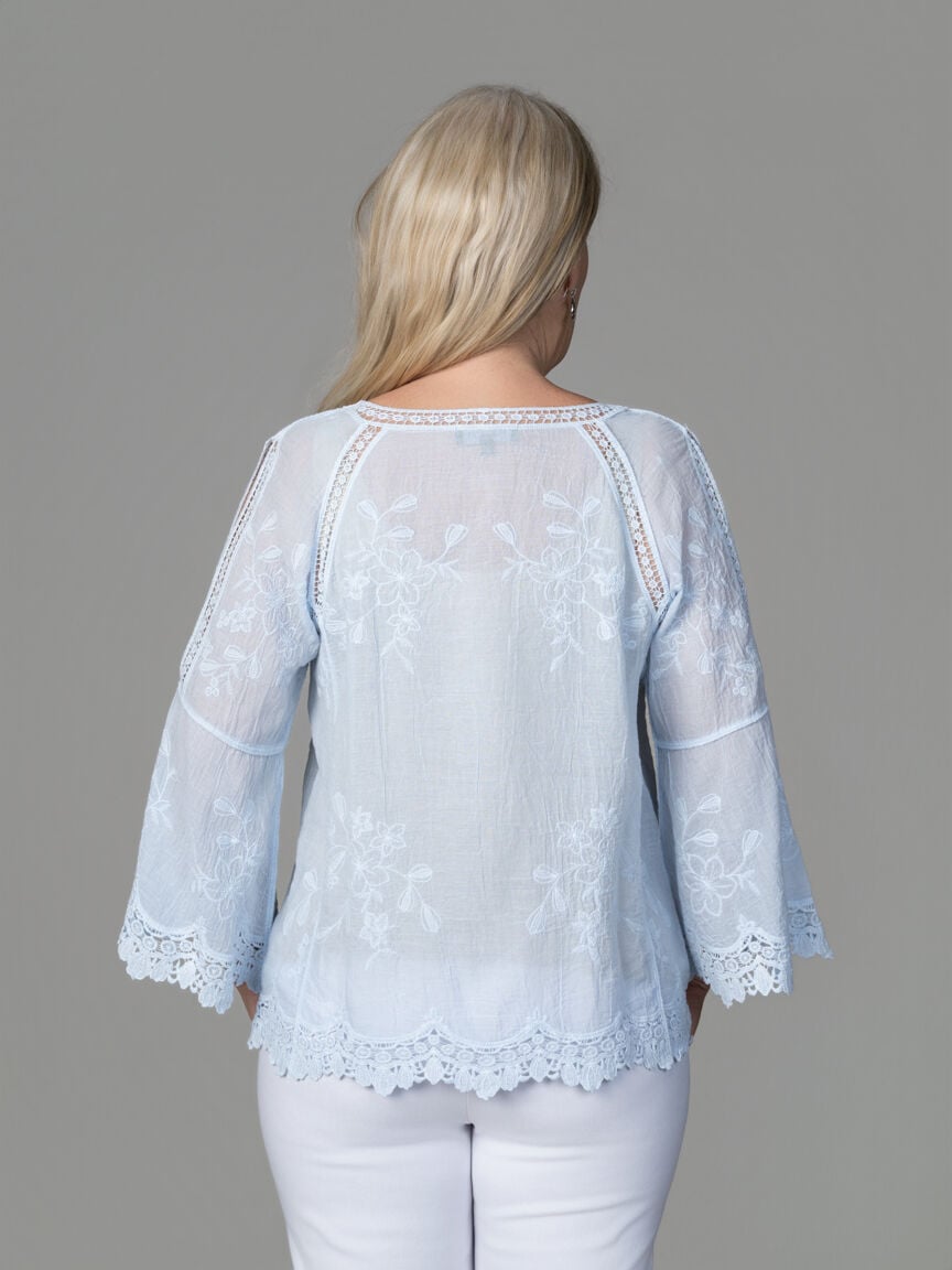 3/4 Sleeve Cold Shoulder Crochet Top