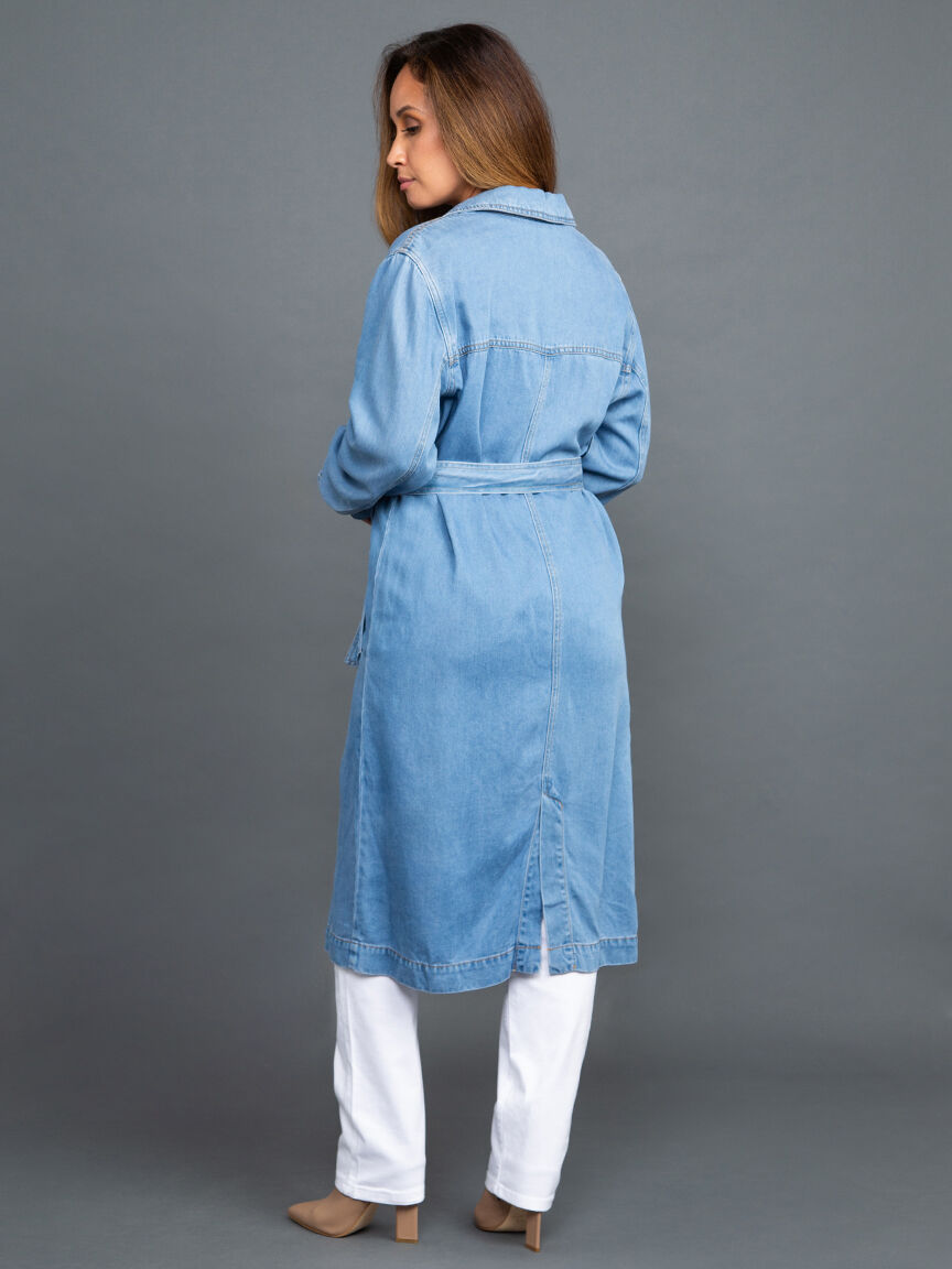 Double Breasted Denim Trench Coat Image 3