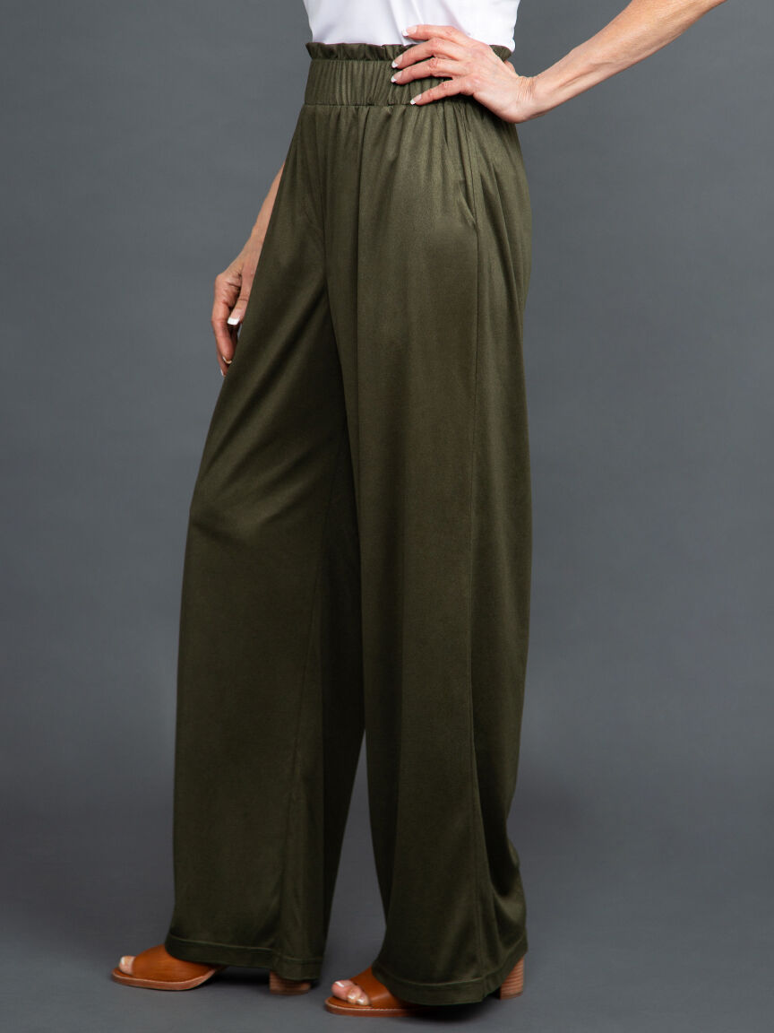 Pull-On Wide Leg Suede Pants Image 3
