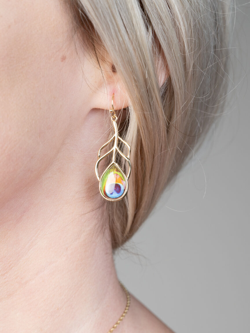 Peacock Feather Dangle Earrings