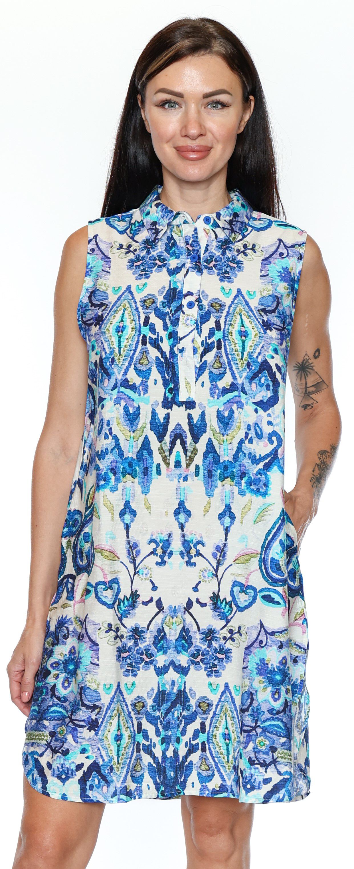 Sleeveless Collared Knee Dress