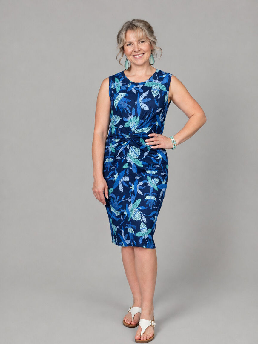 Sleeveless Knee-Length Dress with Knot Detail Image 1