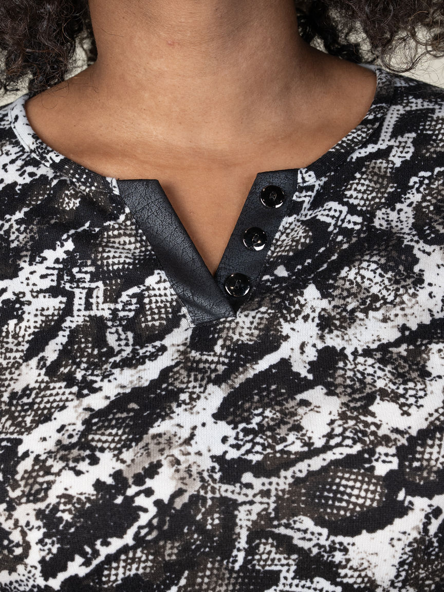 Long Sleeve Animal Print Top With Roll Tabs