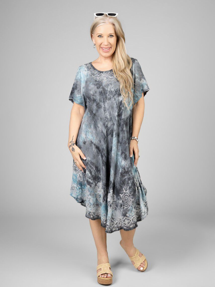 Short Sleeve Tie Dye Marble Dress