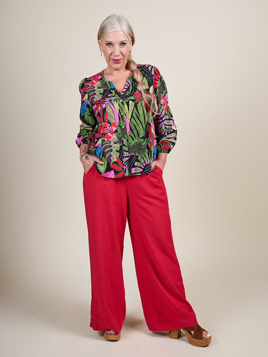 &frac34; Sleeve V Neck Blouse  Image 4