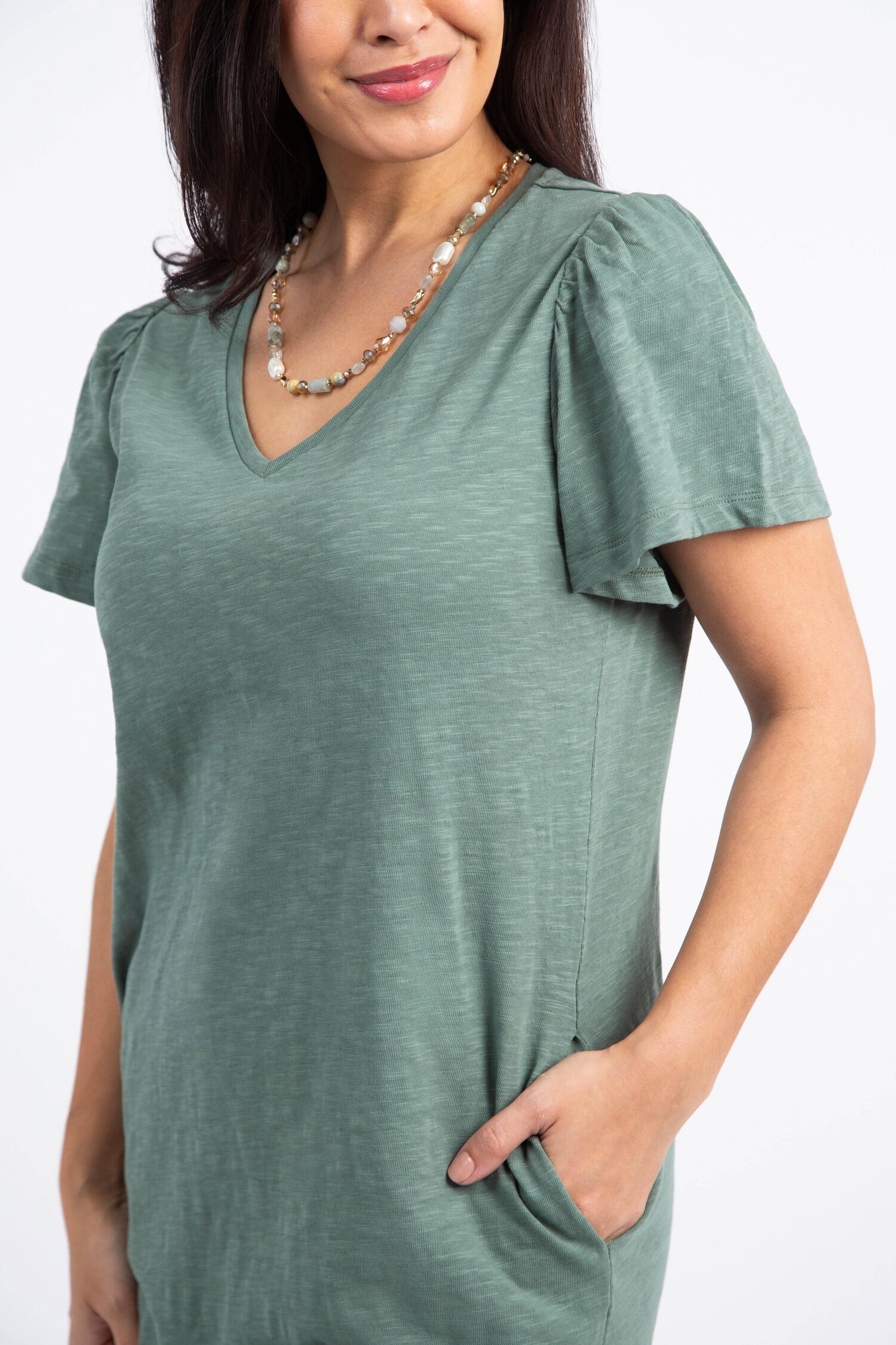 Cotton Flutter Sleeve Dress w/ Pockets Image 4