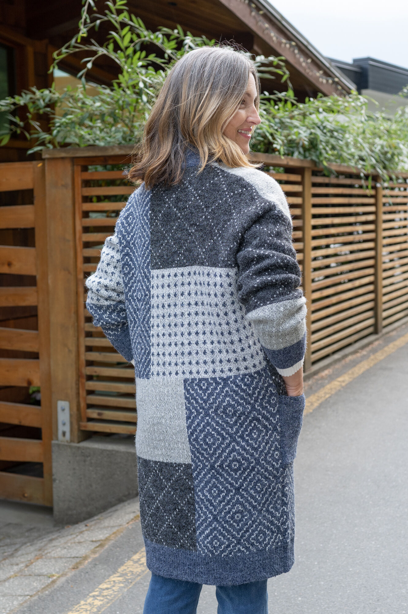 Blue Grey Patchwork Maxi Cardigan Image 2