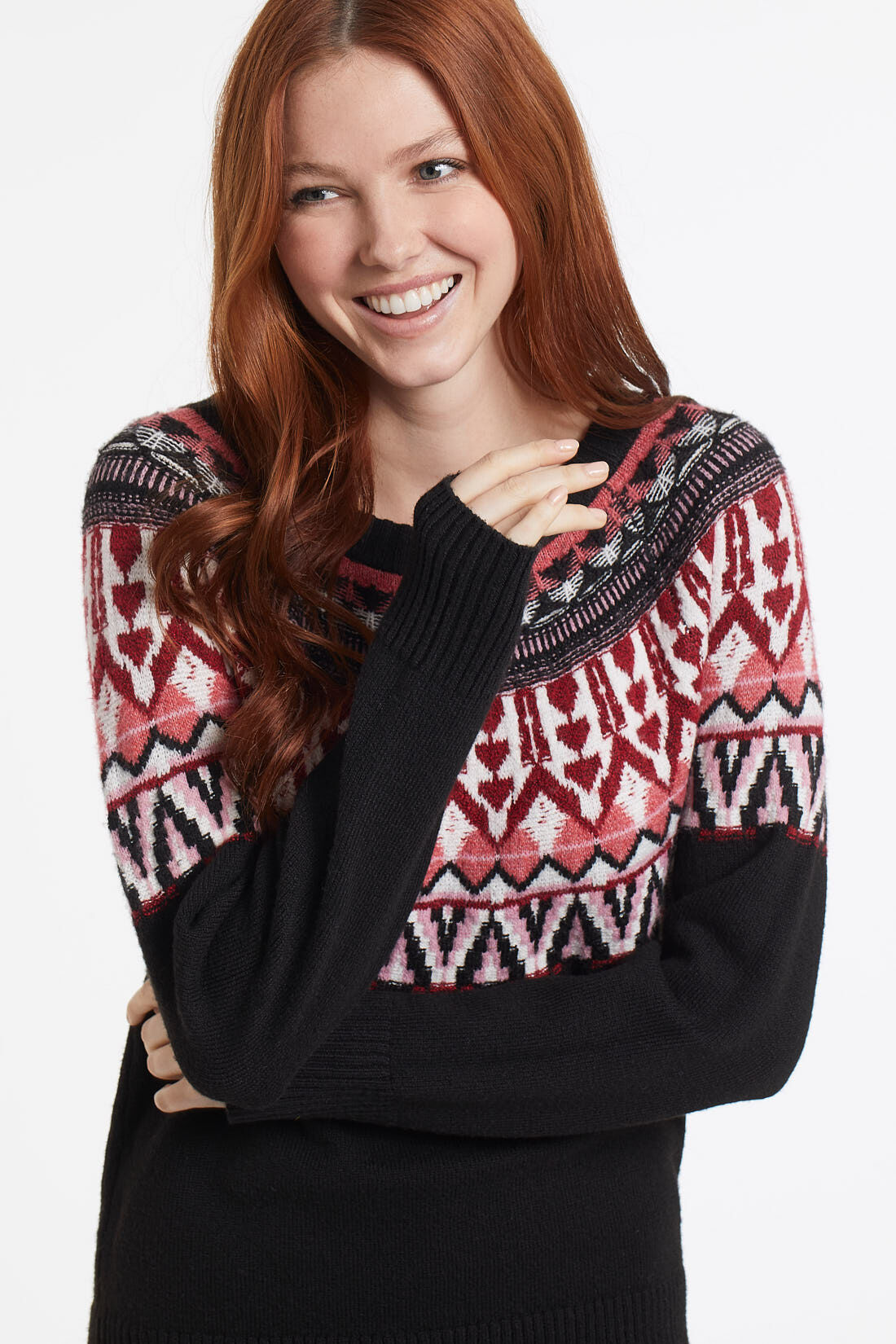 Autumn FairIsle Intarsia Yarn-Knit Sweater Image 3