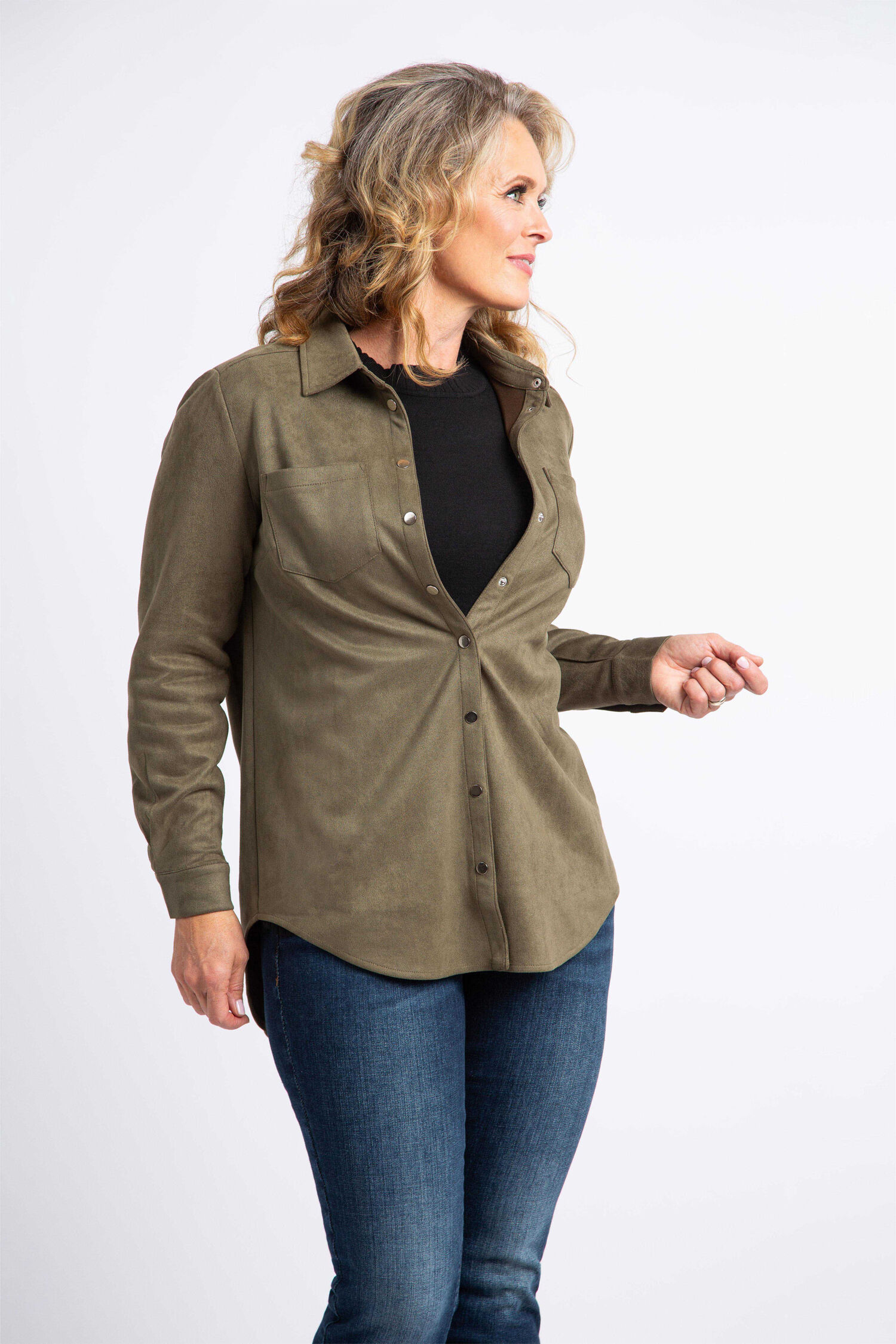 Faux Suede Snap Front Shirt  Image 1