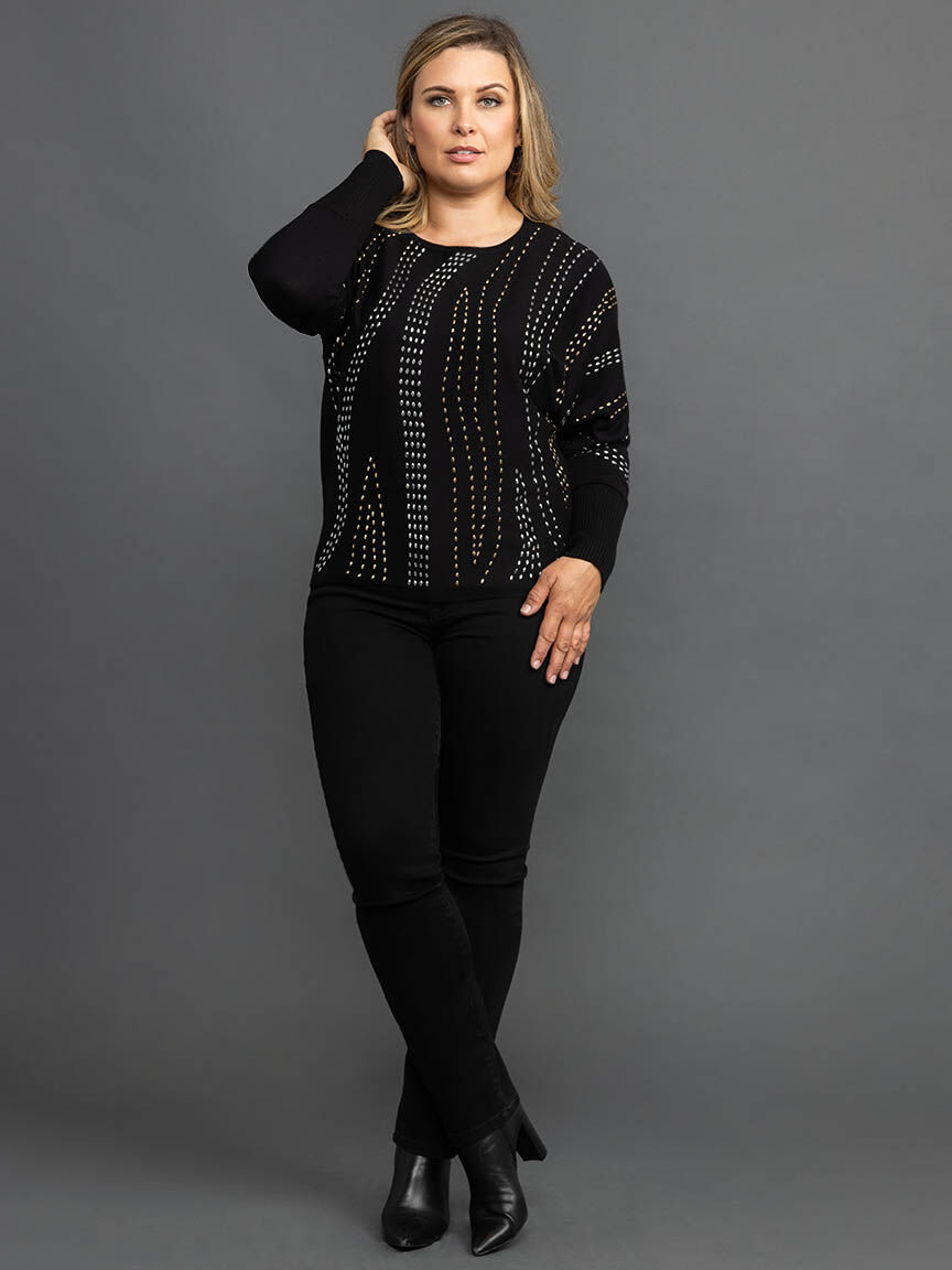 Long Sleeve Drop Shoulder Sweater with Ribbed Cuffs Image 1