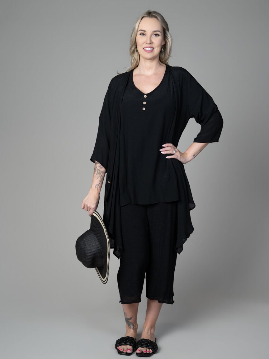 3/4 Sleeve Long Cardigan With Pockets