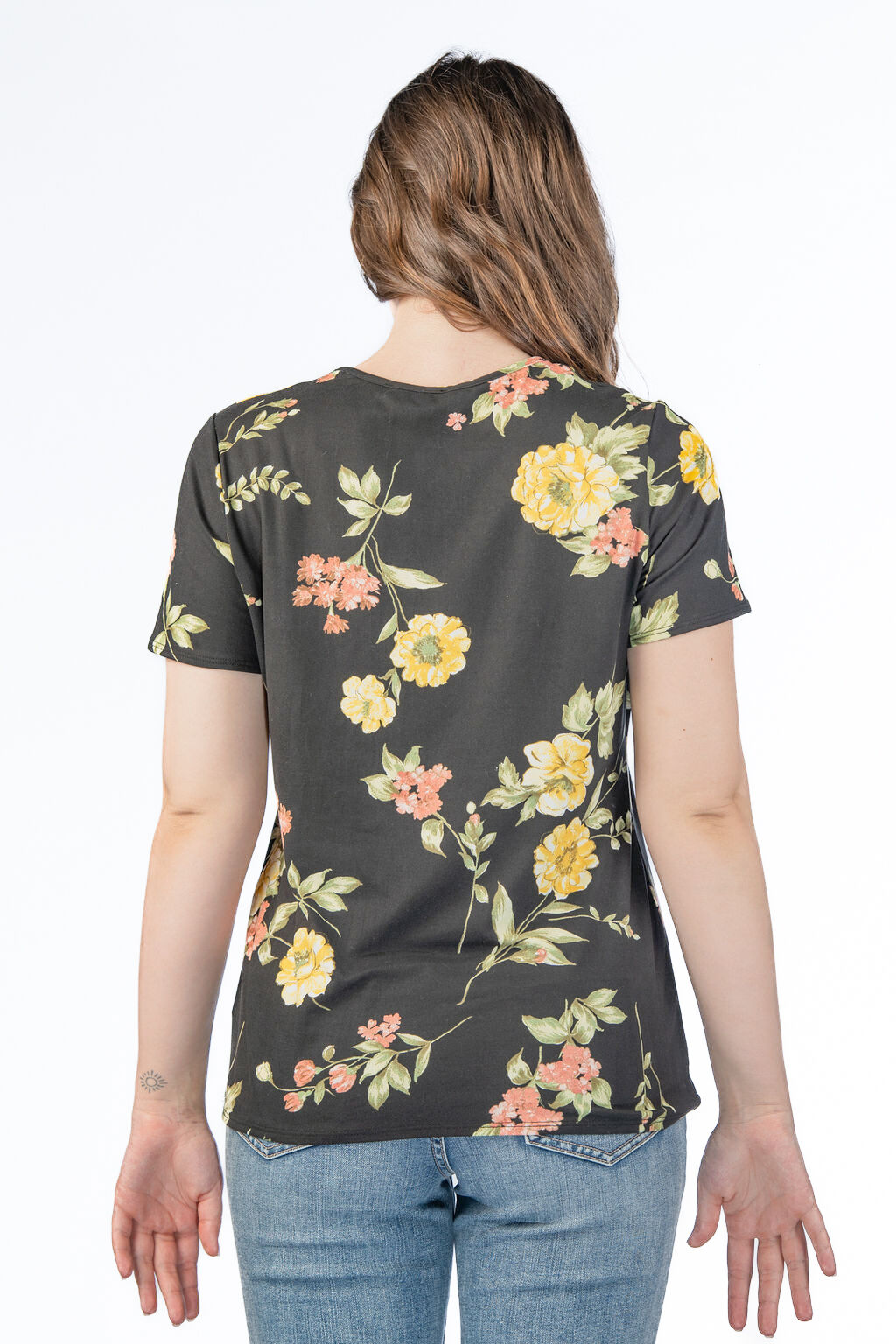 Floral Black V-Neck Top Image 4