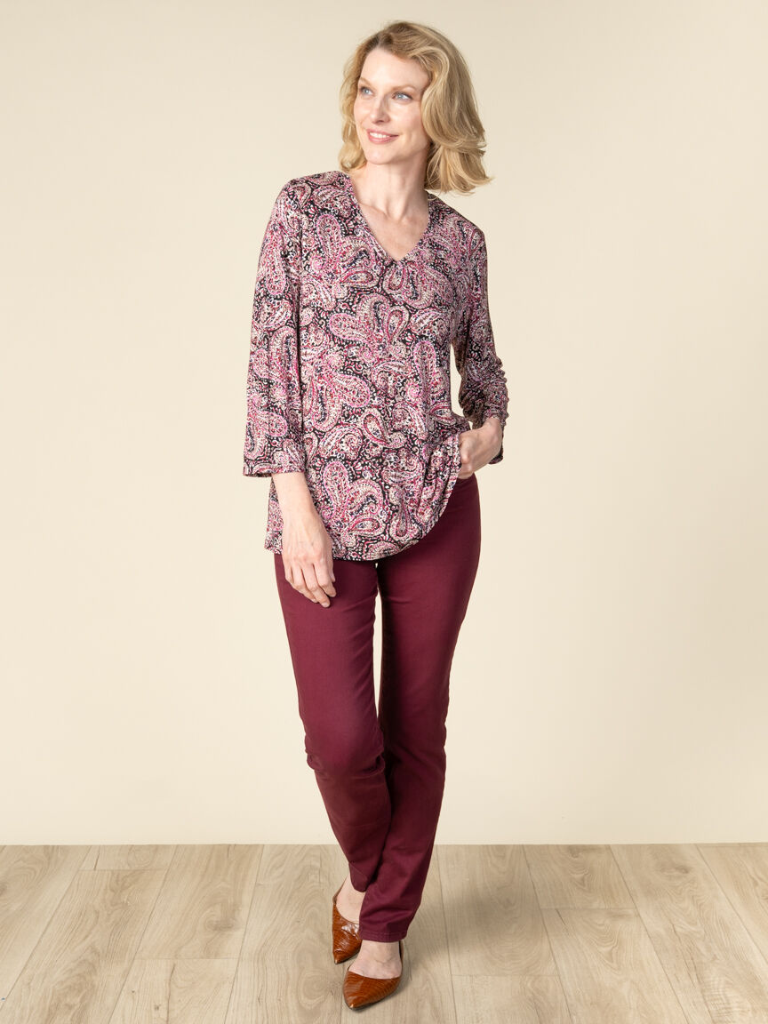 3/4 Sleeve V-Neck Printed Top