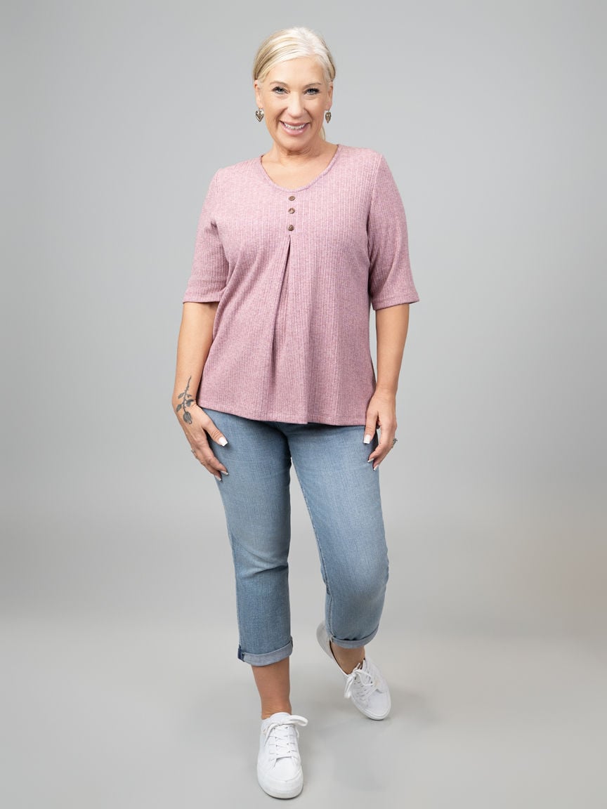 Elbow Sleeve V-Neck Top Image 4