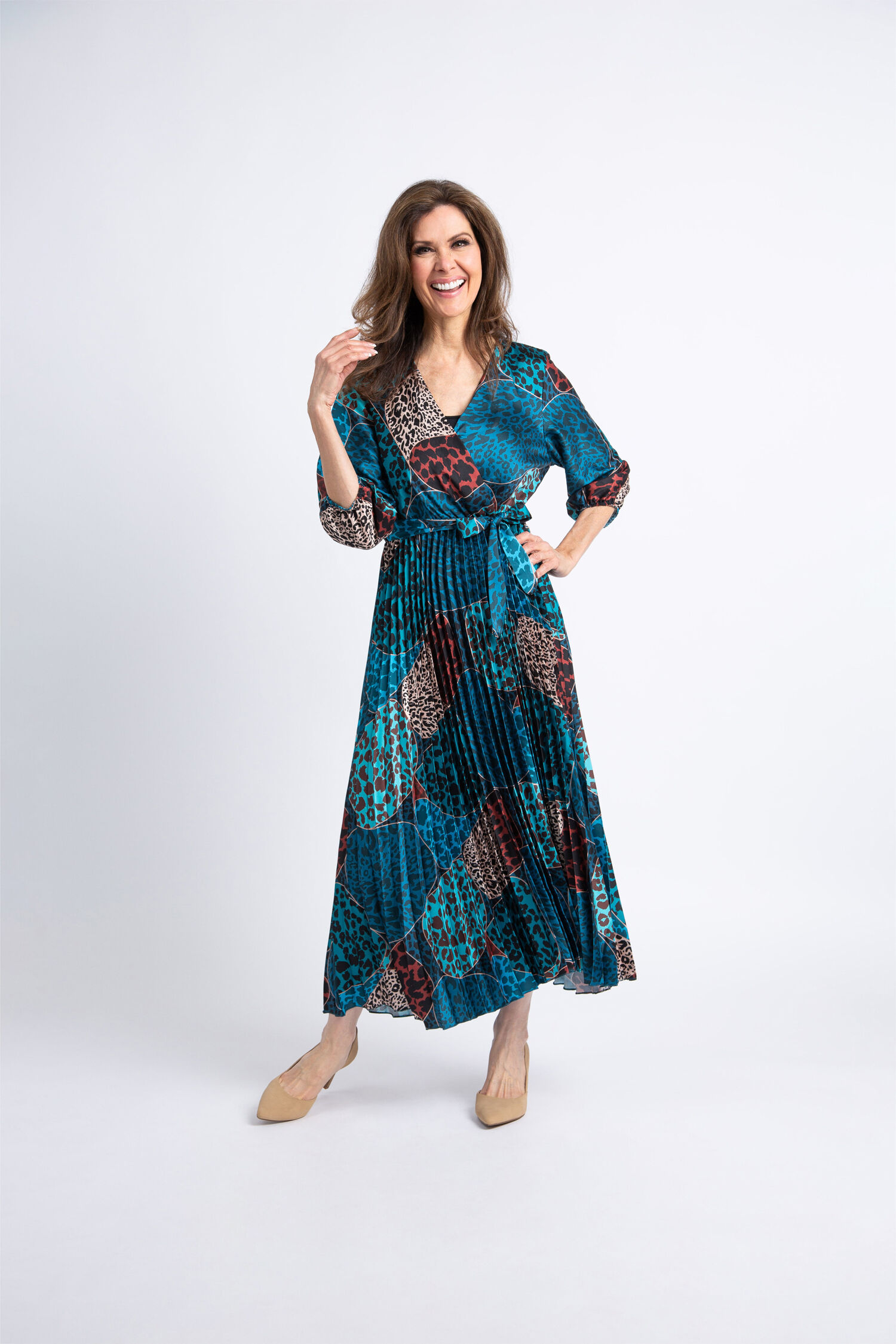 Puff Sleeve Pleated Maxi Dress  Image 1