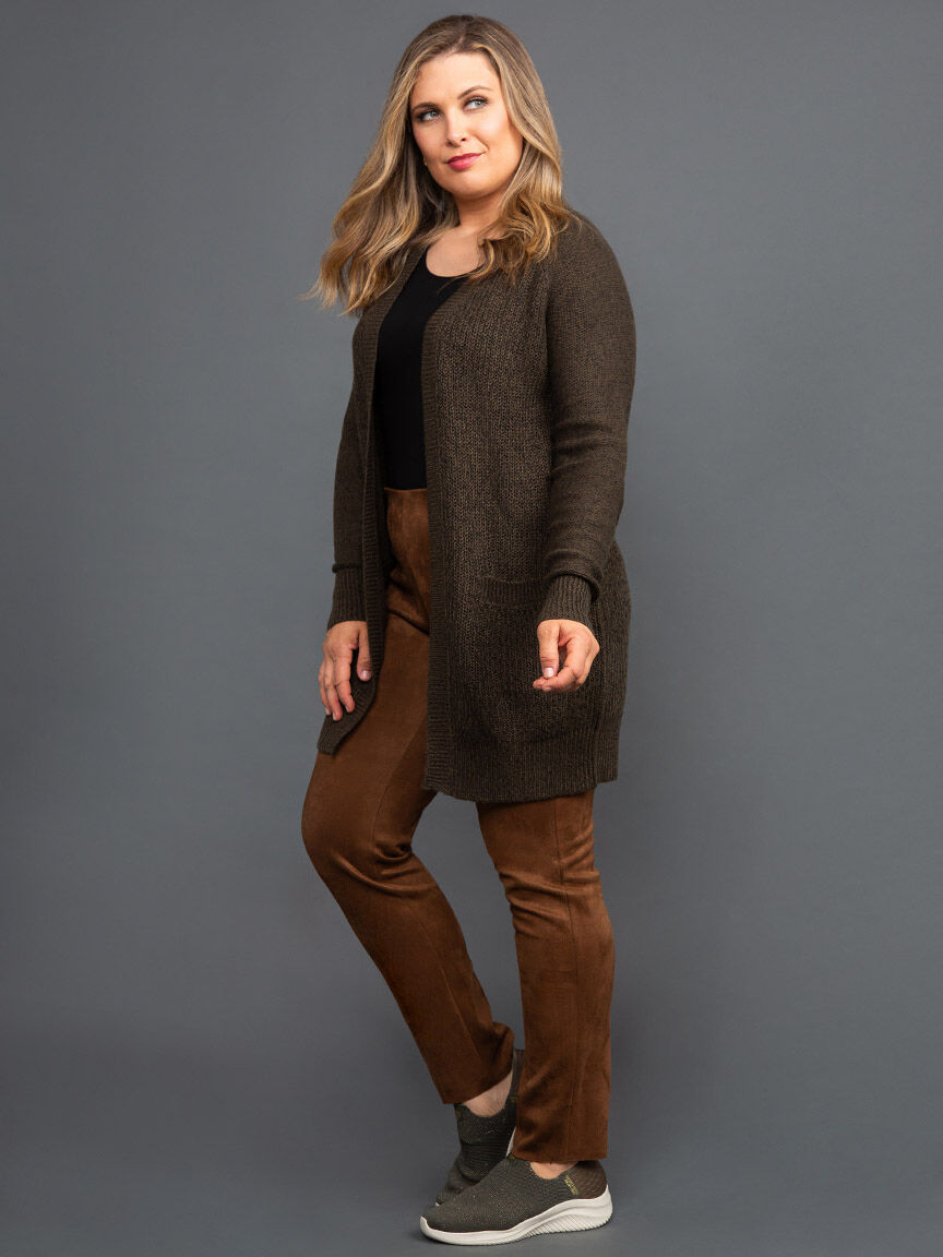 Longline Open Front Cardigan w/ Elbow Patch Image 2