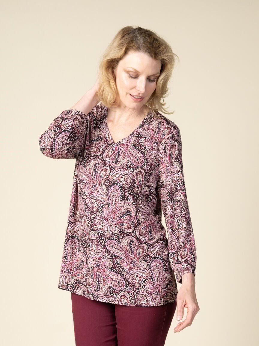 3/4 Sleeve V-Neck Printed Top