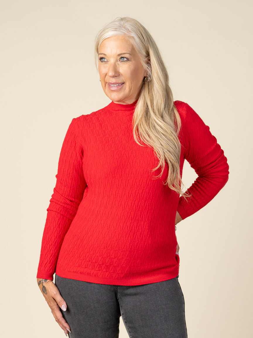 Long Sleeve Mock Neck Textured