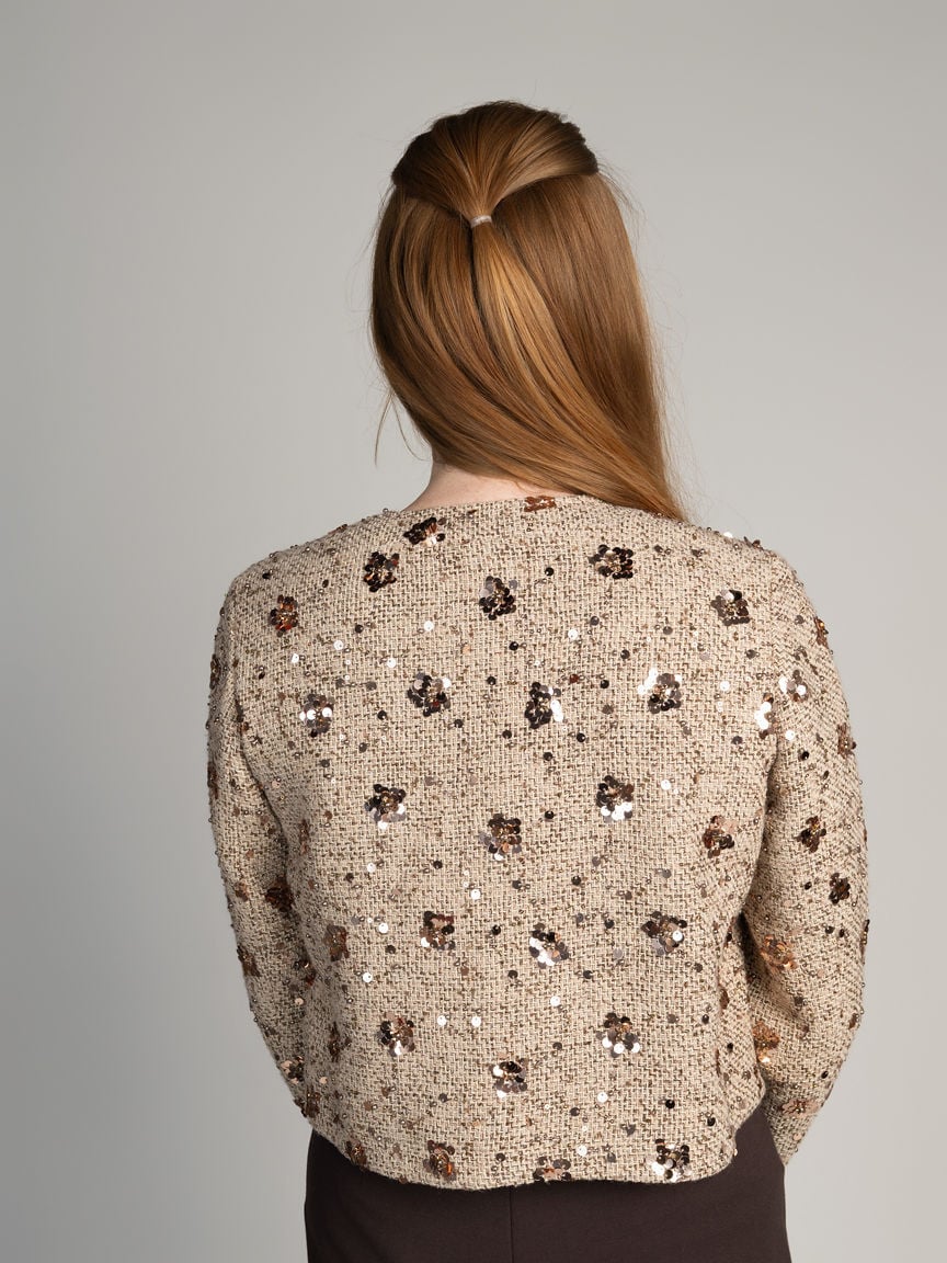 Sequin Tweed Cropped Jacket